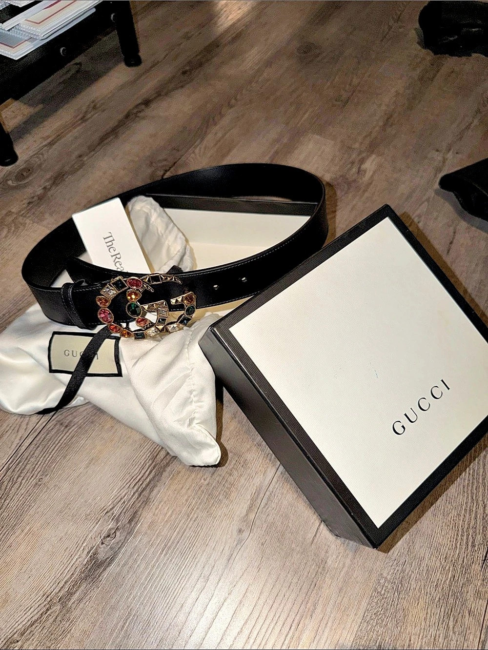 Gucci GG Marmont Multicolor Crystal Interlocking G Leather Belt